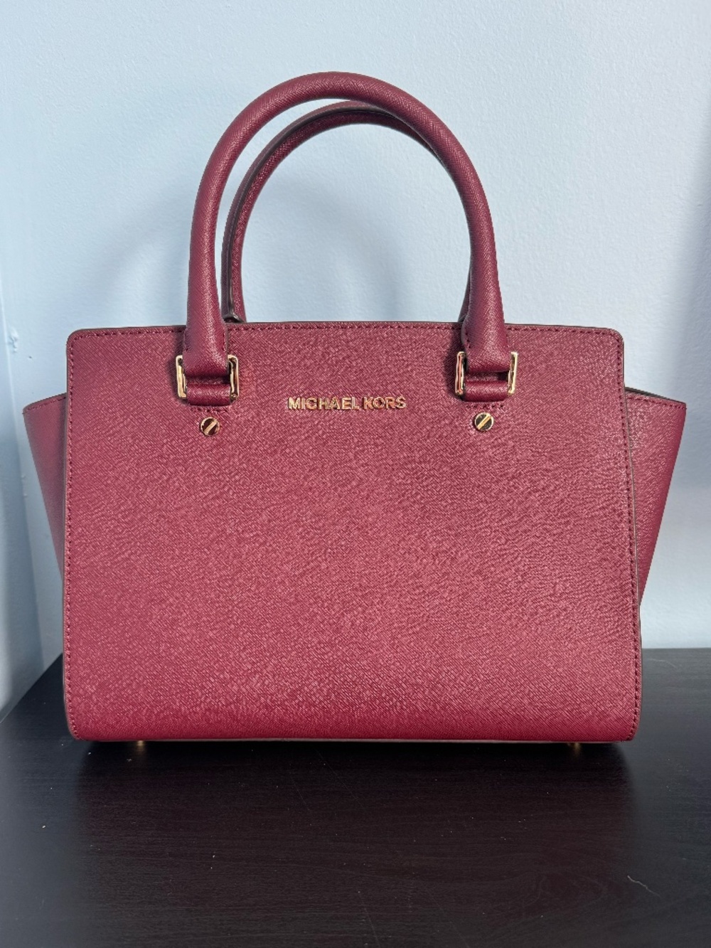 Michael Kors Selma Saffiano Leather Medium Satchel Burgandy